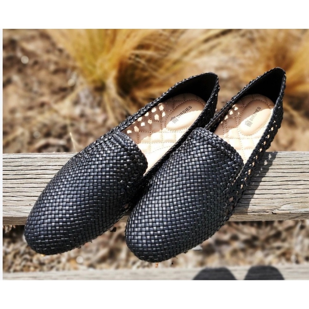 Birdies Starling Black Woven Leather Loafers Flats Women Size 8.5 Comfort Shoes